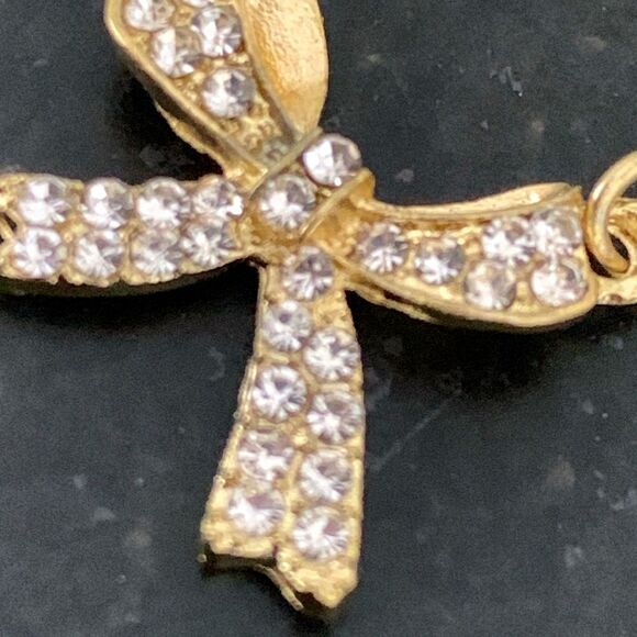 Holly Bow Pendant Necklace – Gold Tone CZ Sparkle for Teens & Tweens - Picture 3 of 10